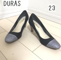 画像1: DURAS デュラス バイカラー 2色切替 スウェード パンプス 23  ブラック