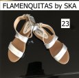 画像1: FLAMENQUITAS by SKA  メタリック クロスサンダル 本革 シルバー 23 (1)