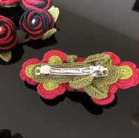 画像2: 大人な色合い 花 和風 かぎ針編み バレッタ&シュシュ