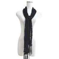 画像1: ローゲージ　ニットショール　黒　スパンコール付き　ハンドメイド　手編み
