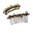 画像2: アンティーク　ヘアアクセサリーセット　バレッタ　ヘアコーム　コットンパール　ベージュ　軽い (2)