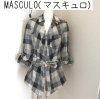 画像1: MASCULO(マスキュロ) レディース チェックシャツ オーバーシャツ リネンシャツ  前くくり ベージュ 黒
