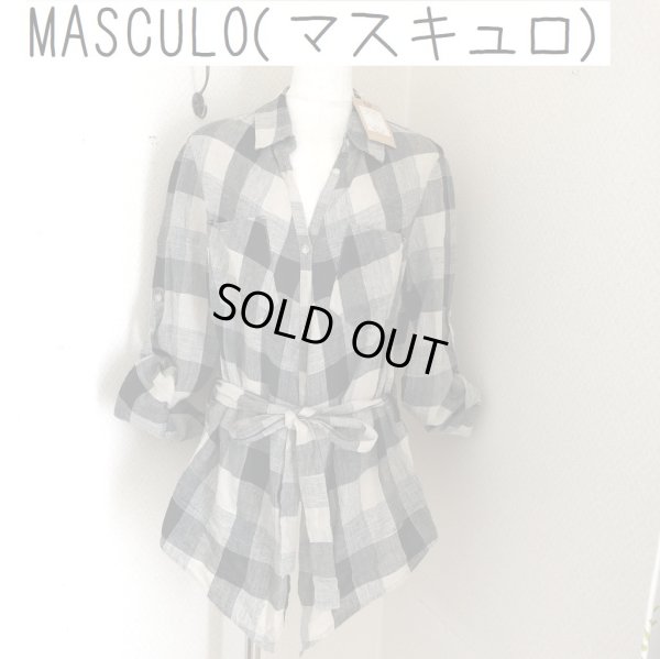 画像1: MASCULO(マスキュロ) レディース チェックシャツ オーバーシャツ リネンシャツ  前くくり ベージュ 黒 (1)