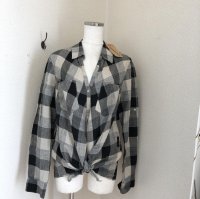 画像3: MASCULO(マスキュロ) レディース チェックシャツ オーバーシャツ リネンシャツ  前くくり ベージュ 黒