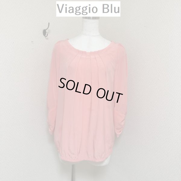 画像1: Viaggio Blu（ビアッジョブルー）レディース  プルオーバーブラウス 7分袖 シアー シルクタッチ サーモンピンク (1)