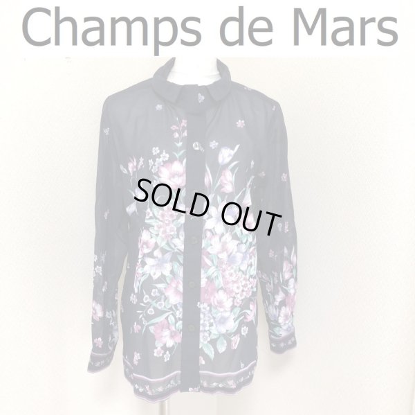 画像1: Champs de Mars（シャン・ド・マルス）レディース ブラウス 長袖 シャツ ネイビー 紺 フラワープリント　花柄 (1)