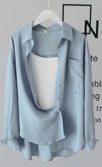 画像2: Goinluck 紫外線対策  UVカット レディース 長袖 シャツ 無地  ブルー