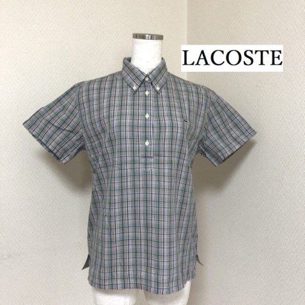 画像1: LACOSTE ラコステ レディース シャツ チェック 半袖 ボタンダウン 40号 L 大きいサイズ (1)