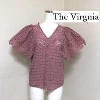 画像1: The Virgnia ザヴァージニア  アイレットレース  ブラウス  Vネック フレアスリーブ 半袖  ピンク