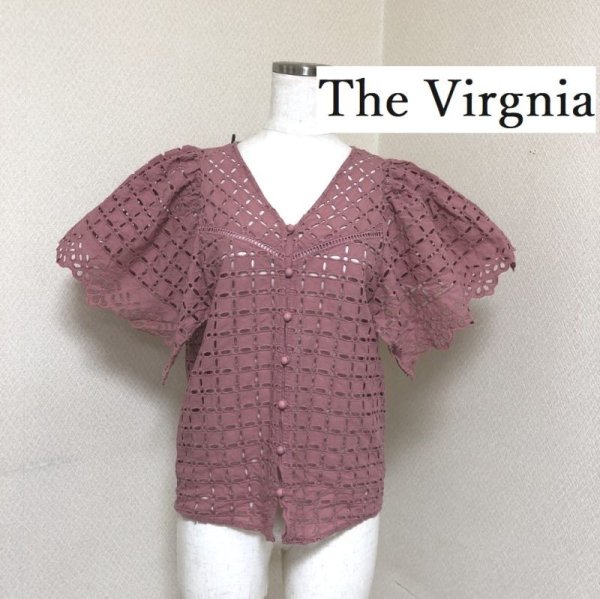 画像1: The Virgnia ザヴァージニア  アイレットレース  ブラウス  Vネック フレアスリーブ 半袖  ピンク (1)