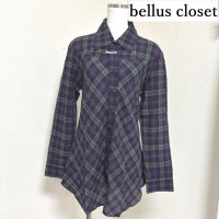 画像1: bellus closet (ベルスクローゼット) レギュラーカラー ウールブレンドシャツ ロング 長袖 タータンチェック パープル 38号
