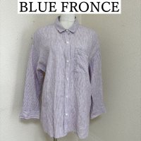 画像1: BLUE FRONCE（ブルーフォンセ）リネンシャツ　ストライプシャツ　長袖　パールボタン パープル