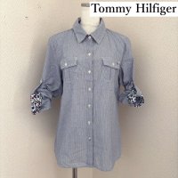 画像1: Tommy Hilfigerトミー ヒルフィガー　レディース　ストライプシャツ　ロールアップシャツ　長袖　レギュラーカラー