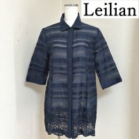 画像1: Leilian（レリアン）　ブラウス　シアーシャツ　ロング丈　5分袖　ネイビー　9号