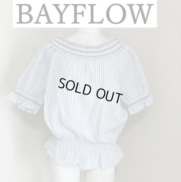画像1: タグ付き BAYFLOW(ベイフロー) プルオーバーブラウス シャーリングブラウス 半袖 リネン ブルー (1)