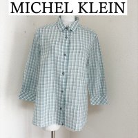 画像1: MICHEL KLEIN ( ミッシェルクラン)　レディース　シャツ　長袖　リネンブレンド　チェックシャツ　ライトブルー　レギュラーカラー