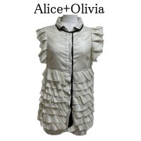 画像1: Alice+Olivia　アリスオリビア　レディース　サテンブラウス　半袖　アイボリー　ティアード