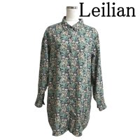 画像1: Leilian（レリアン）レディース　ロングシャツ　ウールブレンド　ボタニカル　花柄　グリーン　9号　秋　冬