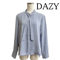 画像1: DAZY　ボウタイブラウス　プルオーバーブラウス　さらさら　長袖 M　ブルー