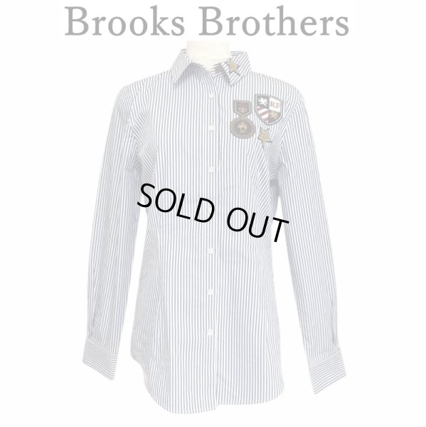 画像1: Brooks Brothers  Red Fleece ブルックスブラザーズ　レディース　ストライプシャツ　長袖　ワッペン付き　S (1)