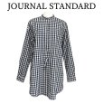 画像1: JOURNAL STANDARD LUXE　ジャーナルスタンダード　バンドカラー　ロングシャツ　シャツワンピース　チェック　ネイビー (1)