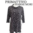 画像1: PRIMATTIVO　HANAE MORI　ハナエモリ プリマ ティーボ　ストレッチ　リボンプリントカットソー　襟付き　冷感　7分袖　グレー (1)