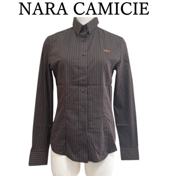 画像1: NARA CAMICIE　ナラカミーチェ 　ストライプシャツ　レギュラーカラーシャツ　ブラウン　0 (1)