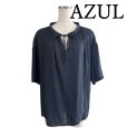 画像1: AZUL レディース　ブラウス　半袖　プルオーバーブラウス　 速乾テロテロブラウス　サテンブラウス　M　ネイビー　無地 (1)