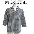 画像1: MERLOSE　メルローズ 　レディース　スキッパーシャツ　7分袖　ギンガムチェック　ホワイト　ブラック　M (1)