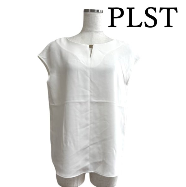 画像1: PLST　プラステ　ジョーゼット　2WAYブラウス　白　ホワイト　無地 (1)