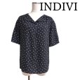 画像1: INDIVI　レディース　スキッパーブラウス　さらさらブラウス　半袖　ネイビー　レトロプリント　38号 (1)