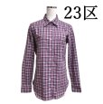 画像1: 23区　レディース　レギュラーカラーシャツ　長袖　マドラスチェック　ピンク　40号　 (1)