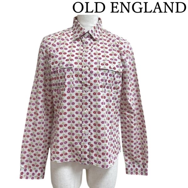 画像1: オールドイングランド　OLD ENGLAND レディース　リバティ　レギュラーカラーシャツ　長袖　レトロ花柄　M (1)