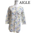 画像1: AIGLE　レディース　バンドカラー　プルオーバーシャツ　フラワープリント　イエロー　ホワイト　ミントブルー　　S (1)