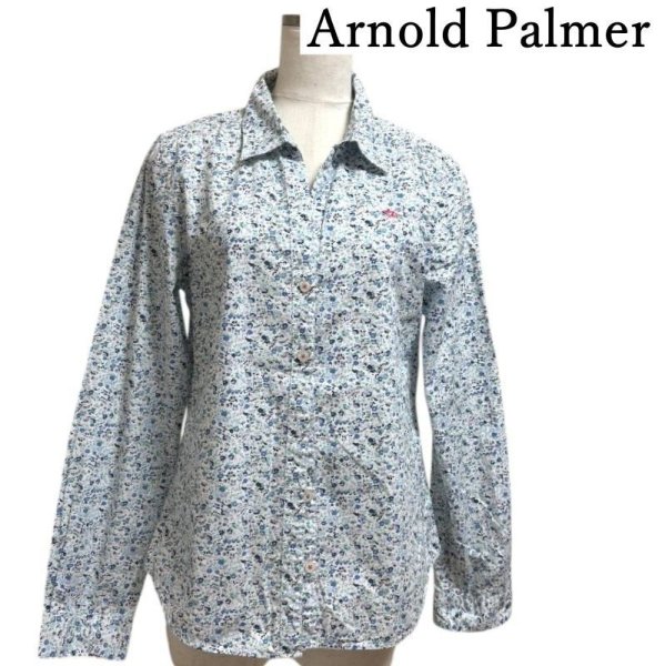 画像1: Arnold Palmer（アーノルド パーマー）レディース　スキッパーシャツ　長袖　花柄　水色 (1)