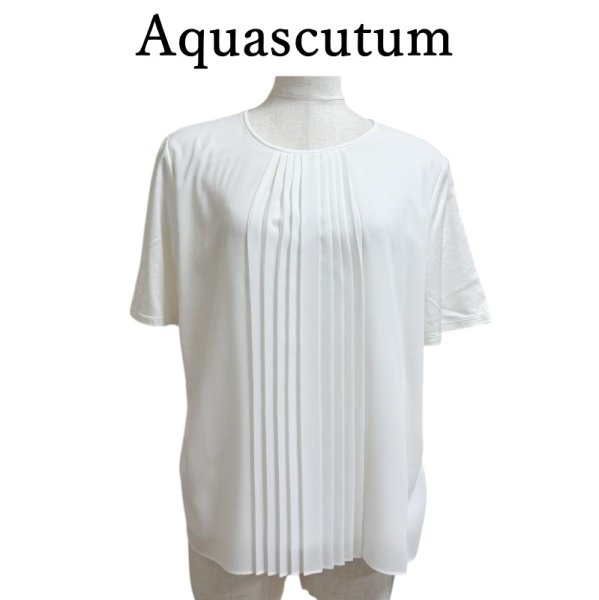 画像1: Aquascutum　アクアスキュータム 　レディース　半袖カットソー　シフォン付き　フォーマル　白　ホワイト　無地　9号　 (1)