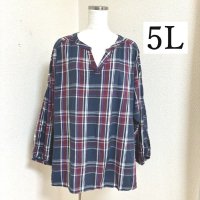 画像1: ノアンヌ　レディース　プルオーバーシャツ　チェック　長袖　大きいサイズ　5L