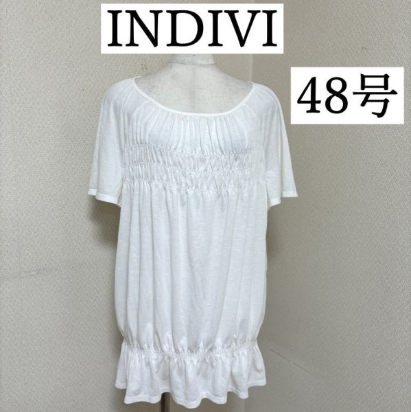 画像1: INDIVI　インディビ　インディヴィ　大きいサイズレディース　半袖カットソー　ホワイト　48号 (1)