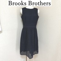 画像1: Brooks Brothers ブルックスブラザーズ　ノースリーブ　膝丈ワンピース　スクエアネック　アイレットレース　ネイビー　L　