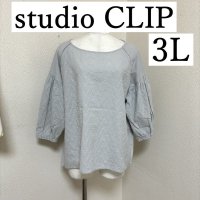 画像1: studio CLIP(スタディオクリップ) 　カットソー　5分袖　ボリュームスリーブ　刺繍入り　グレー　3L