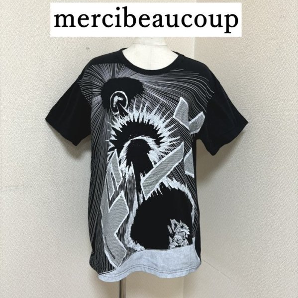 画像1: mercibeaucoup メルシーボークー　半袖　Tシャツ　鳥山明　ドラゴンボール　かめはめ波　孫悟空　マジュニア　ピッコロ　ドーン　ブラック　黒 (1)