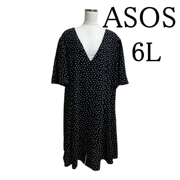 画像1: ASOS　エイソス　レディース　ワンピース　半袖　接触冷感　黒　ドット　6L (1)