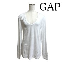 画像1: GAP　レディース　大きいサイズ　カットソー　Vネック　長袖　白　ホワイト　L