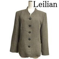 画像1: Leilian（レリアン）レディース　大きいサイズ　マオカラー　ジャケット　モスグリーン　11号　L  レディース アウター