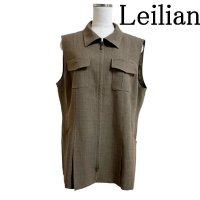 画像1: Leilian（レリアン）レディース　レギュラーカラー　ジップアップベスト　ブラウン　13号