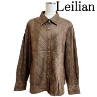 画像1: Leilian（レリアン）レディース　レギュラーカラー　プリントシャツ　マルチストライプ　長袖　ブラウン　13号