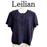 画像1: Leilian（レリアン）ニットカーディガン　ショート丈　模様編み　半袖　13号　パープル　