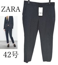 画像1: ZARA　レディース　ストレッチパンツ　ドット柄　ネイビー　42　