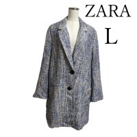 画像1: ZARA　ザラ　大きいサイズ　レディース　チェスターコート　ツィード　ブルー　Ｌ  レディース アウター