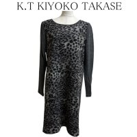 画像1: K.T KIYOKO TAKASE（K.T キヨコ タカセ）　レディース　ウールワンピース　膝丈　長袖　レオパード　１１号　グレー　冬